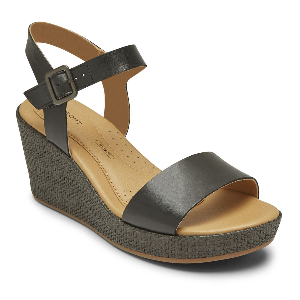 Rockport Womens Lyla Ankle-Strap - Sandals Black - FVA203649